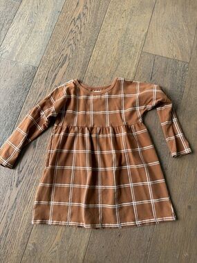 Kids little urban apparel Long-Sleeve rust window pane dress 4/5